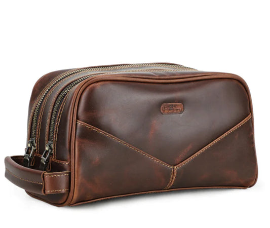 Genuine Leather Men's Toiletry Bag - Vintage Style (One Piece)